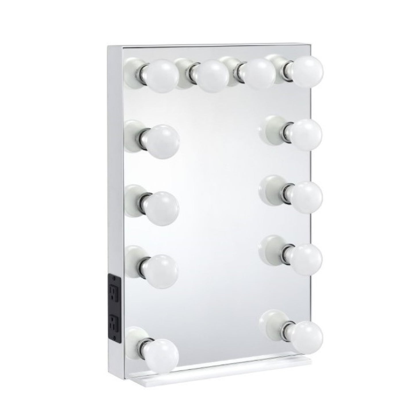 24 Inch Modern Lighted Mirror, 2 Power Outlets, 12 Bulb Sockets, White — Chic Home-Decor