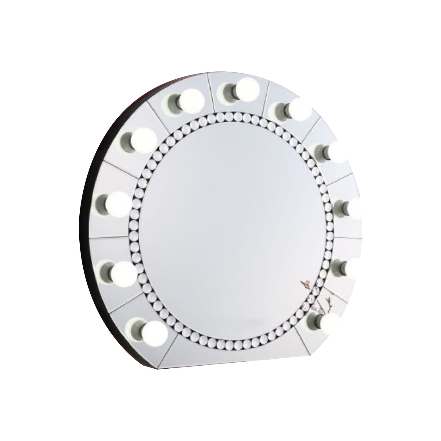 Rose 32 Inch Round Lighted Mirror, 11 Bulb Sockets, Faux Diamonds, Silver — Chic Home-Decor
