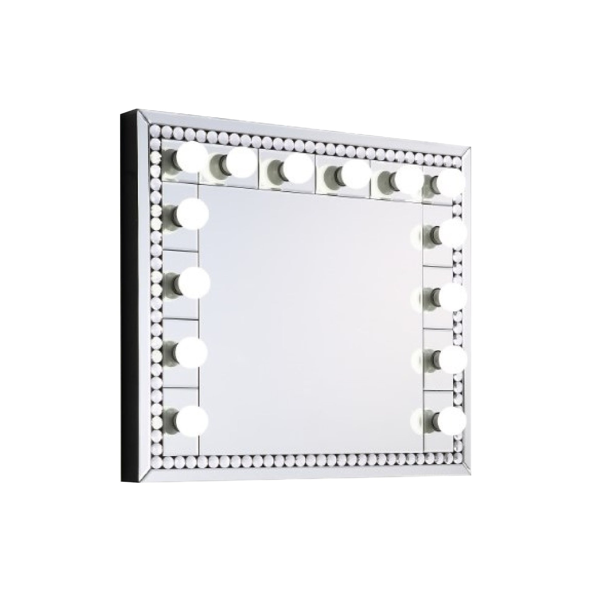 Rose 32 Inch Vanity Lighted Wall Mirror, 11 Bulbs, Faux Diamond, Silver — Chic Home-Decor
