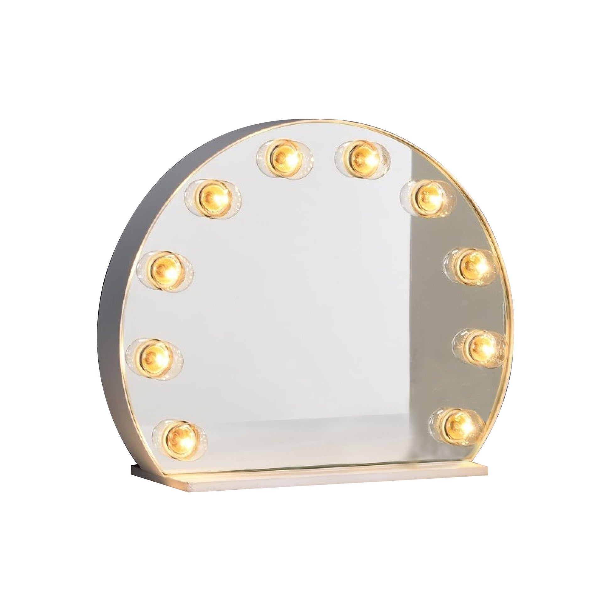 18 Inch Modern Round Accent Mirror, 10 Bulb Sockets, Glass Panel, Silver — Chic Home-Decor