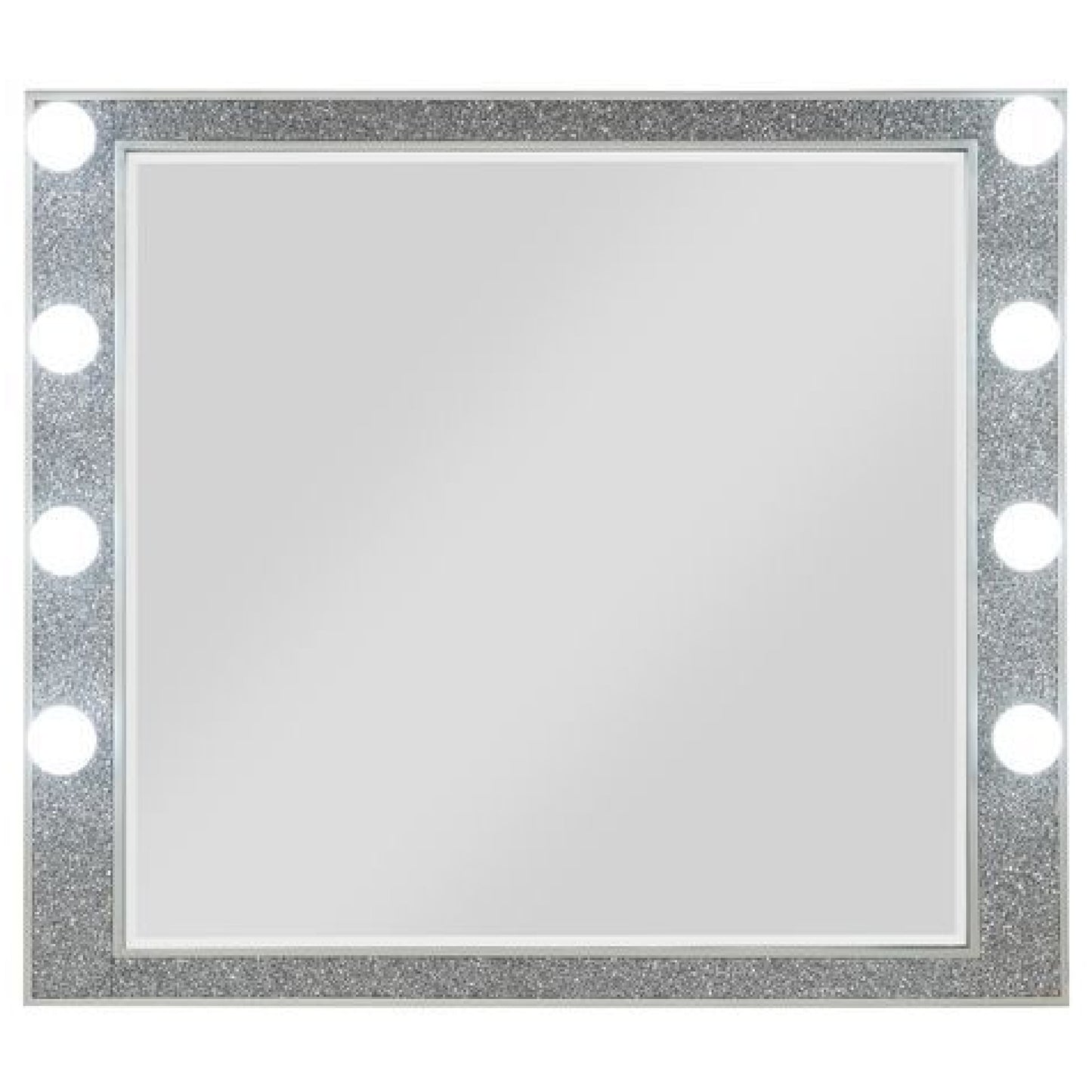 41 Inch Wall Mirror, Faux Crystals Inlay, 8 Bulb Sockets, Silver — Chic Home-Decor