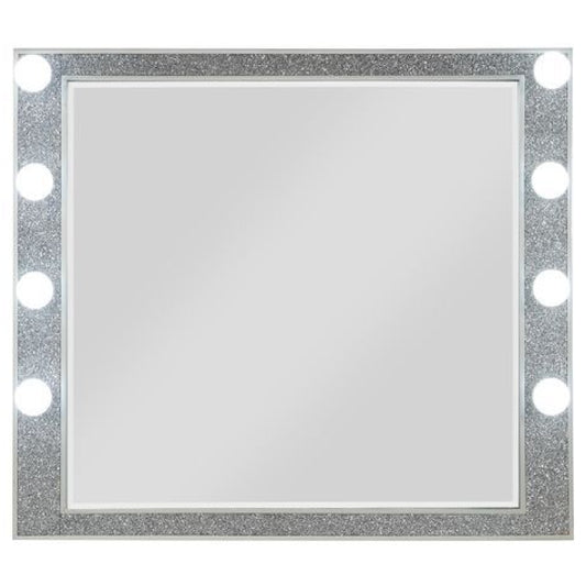 41 Inch Wall Mirror, Faux Crystals Inlay, 8 Bulb Sockets, Silver — Chic Home-Decor
