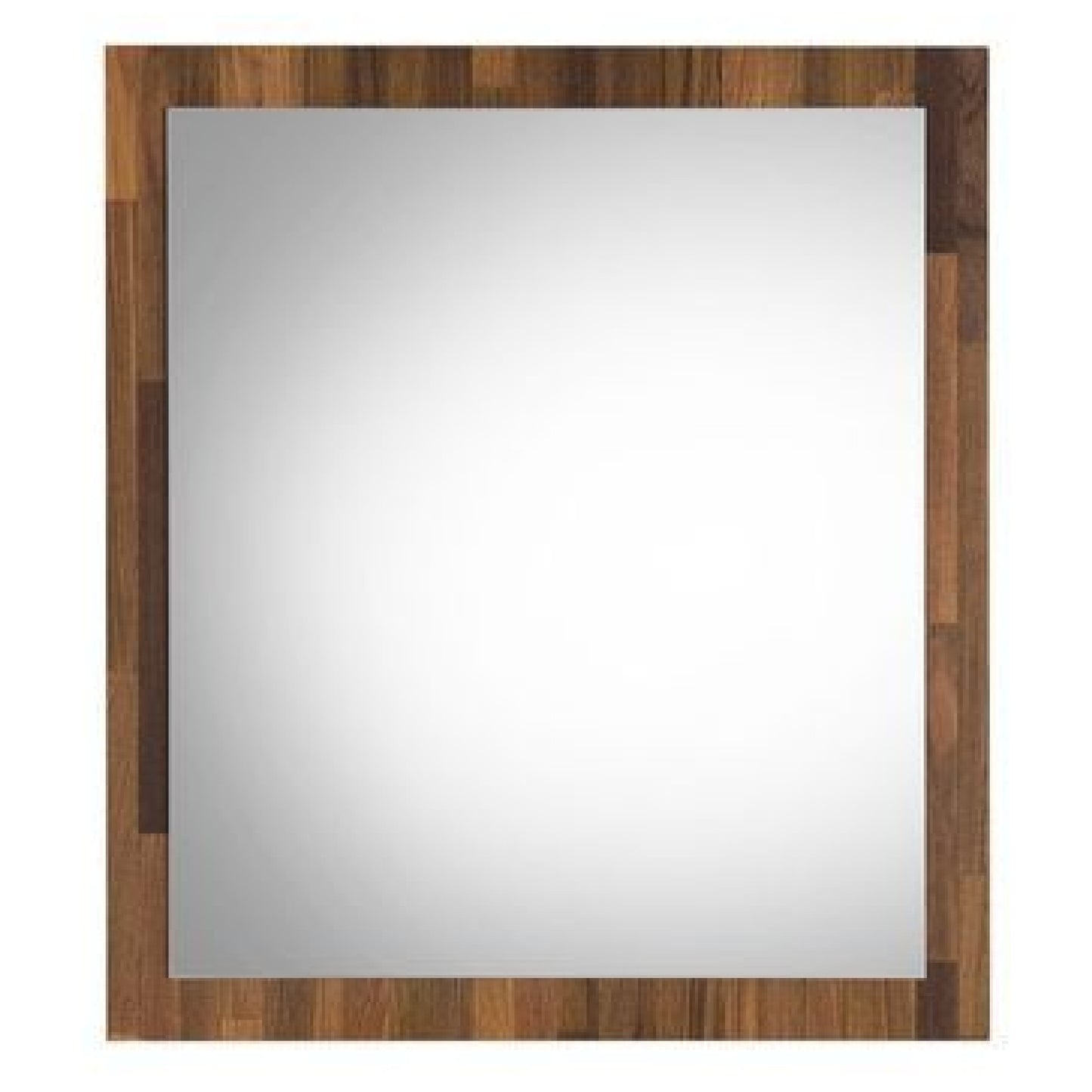 32 Inch Wall Mirror, Rectangular Portrait Plank Wood Frame, Walnut Brown — Chic Home-Decor