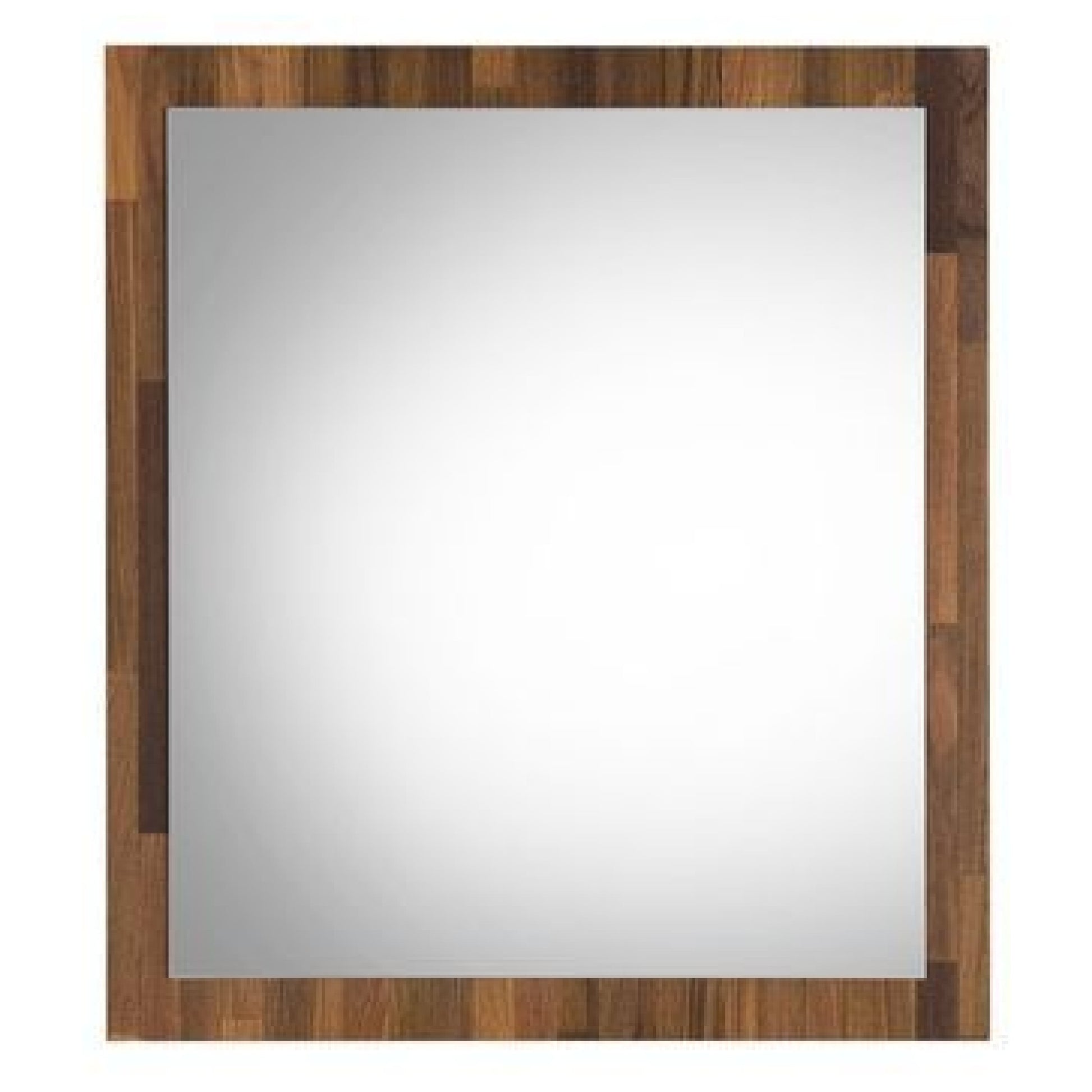32 Inch Wall Mirror, Rectangular Portrait Plank Wood Frame, Walnut Brown — Chic Home-Decor