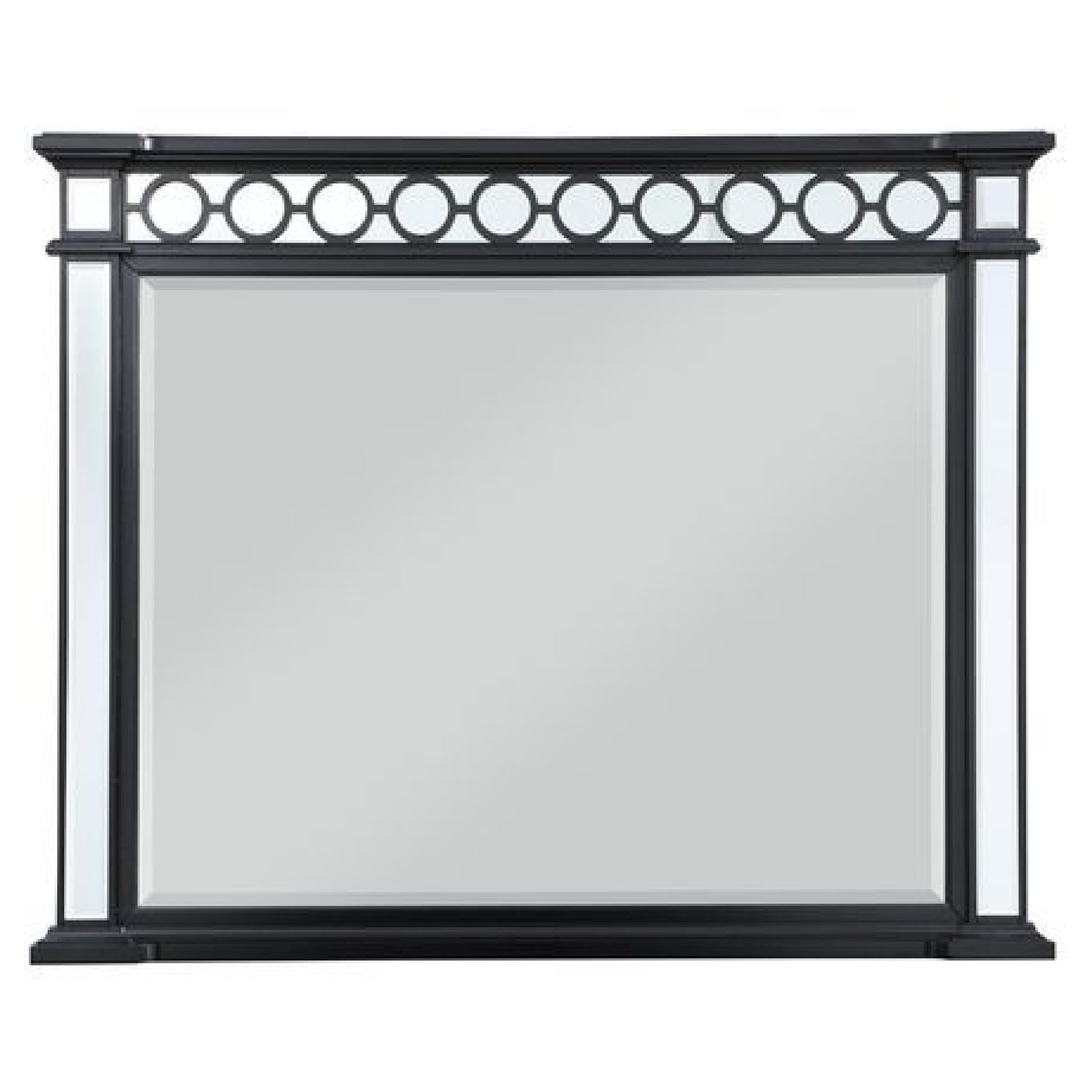 Koda 52 Inch Wall Mirror, Molded Trim, Circular Cut Out Design, Black — Chic Home-Decor