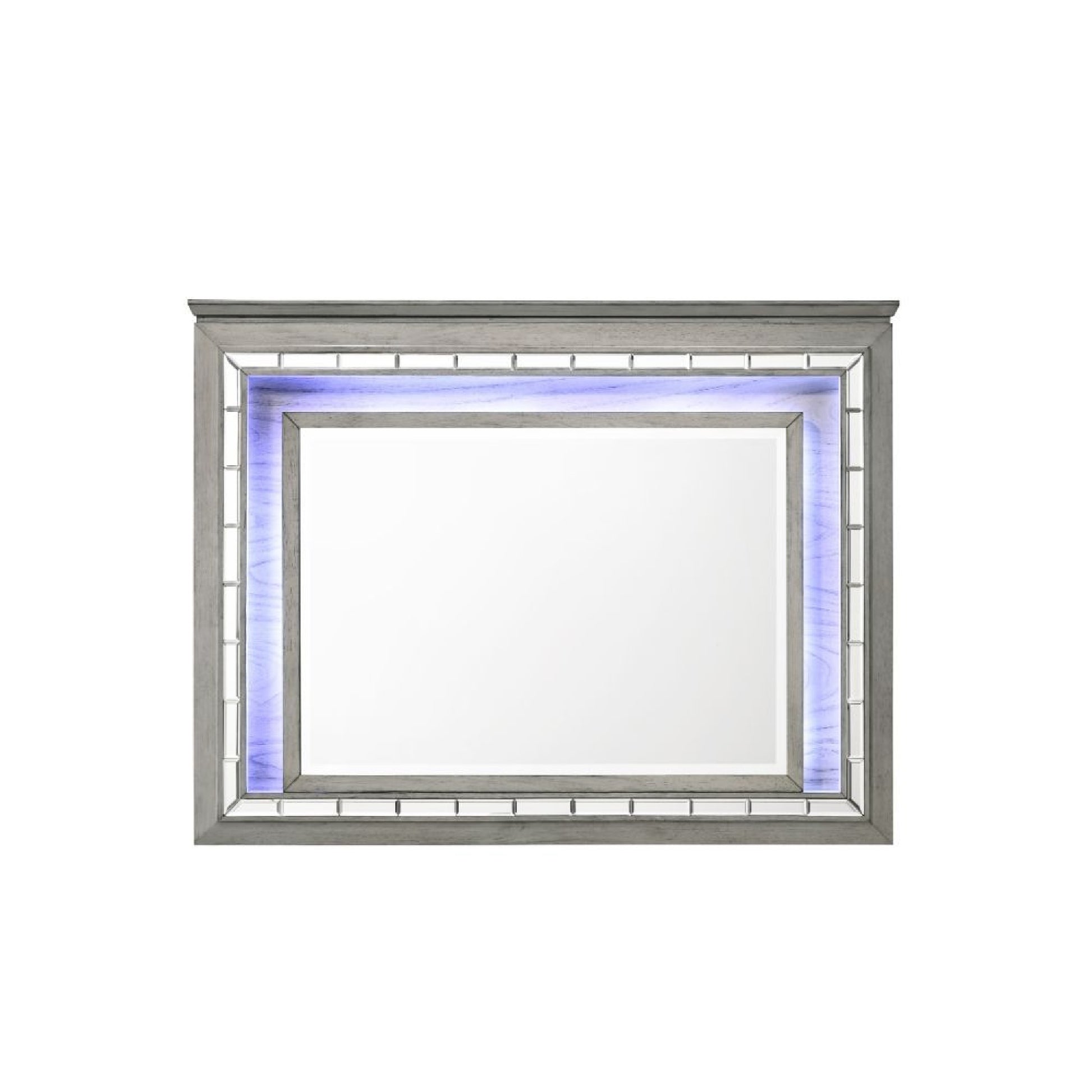 48 Inch Wood Mirror, LED, Mirrored Trim, Landscape, Light Gray — Chic Home-Decor