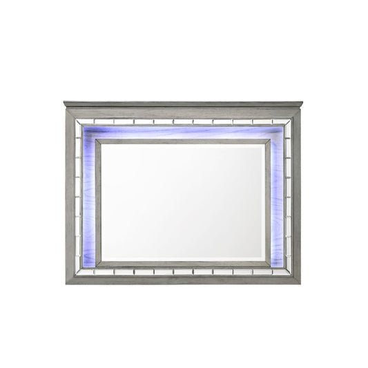 48 Inch Wood Mirror, LED, Mirrored Trim, Landscape, Light Gray — Chic Home-Decor