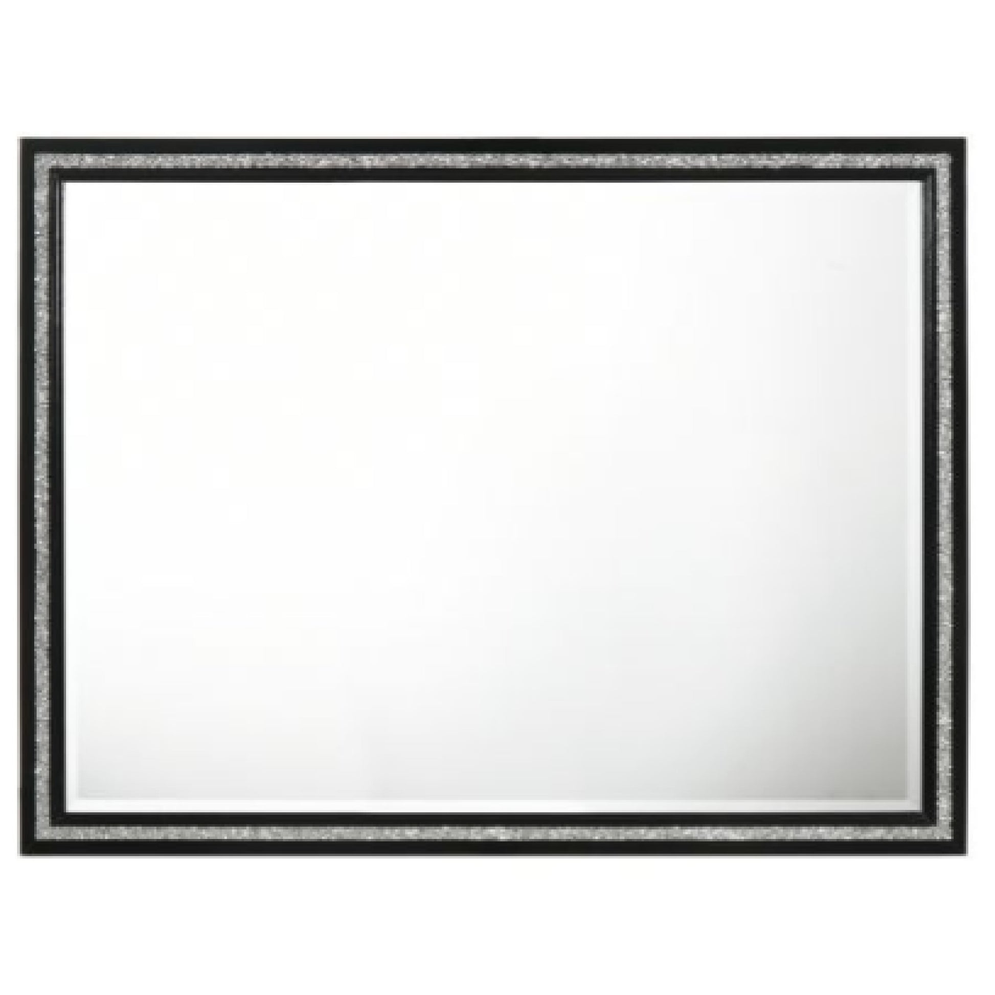 46 Inch Solid Wood Mirror, Shimmering Silver Accent, Landscape, Black — Chic Home-Decor