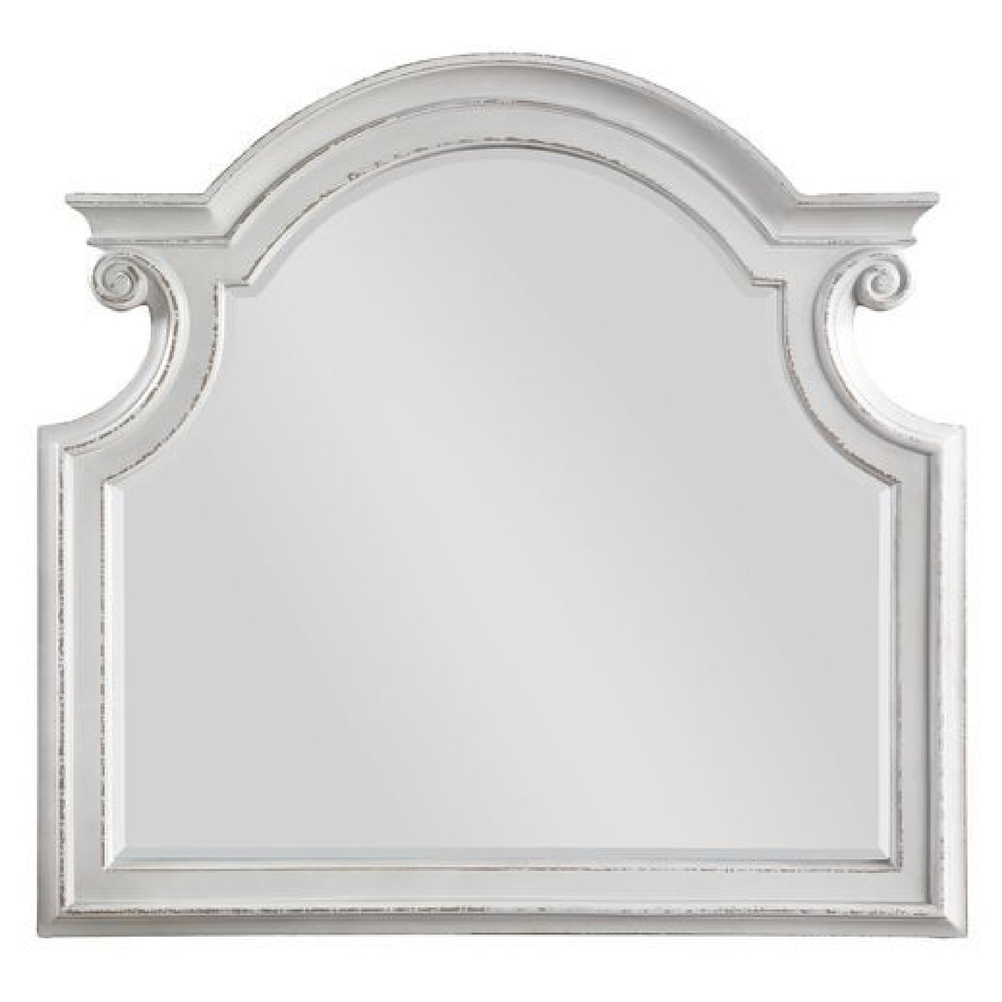 Fil 46 Inch Solid Wood Mirror, Arch Top, Scalloped, Antique White — Chic Home-Decor
