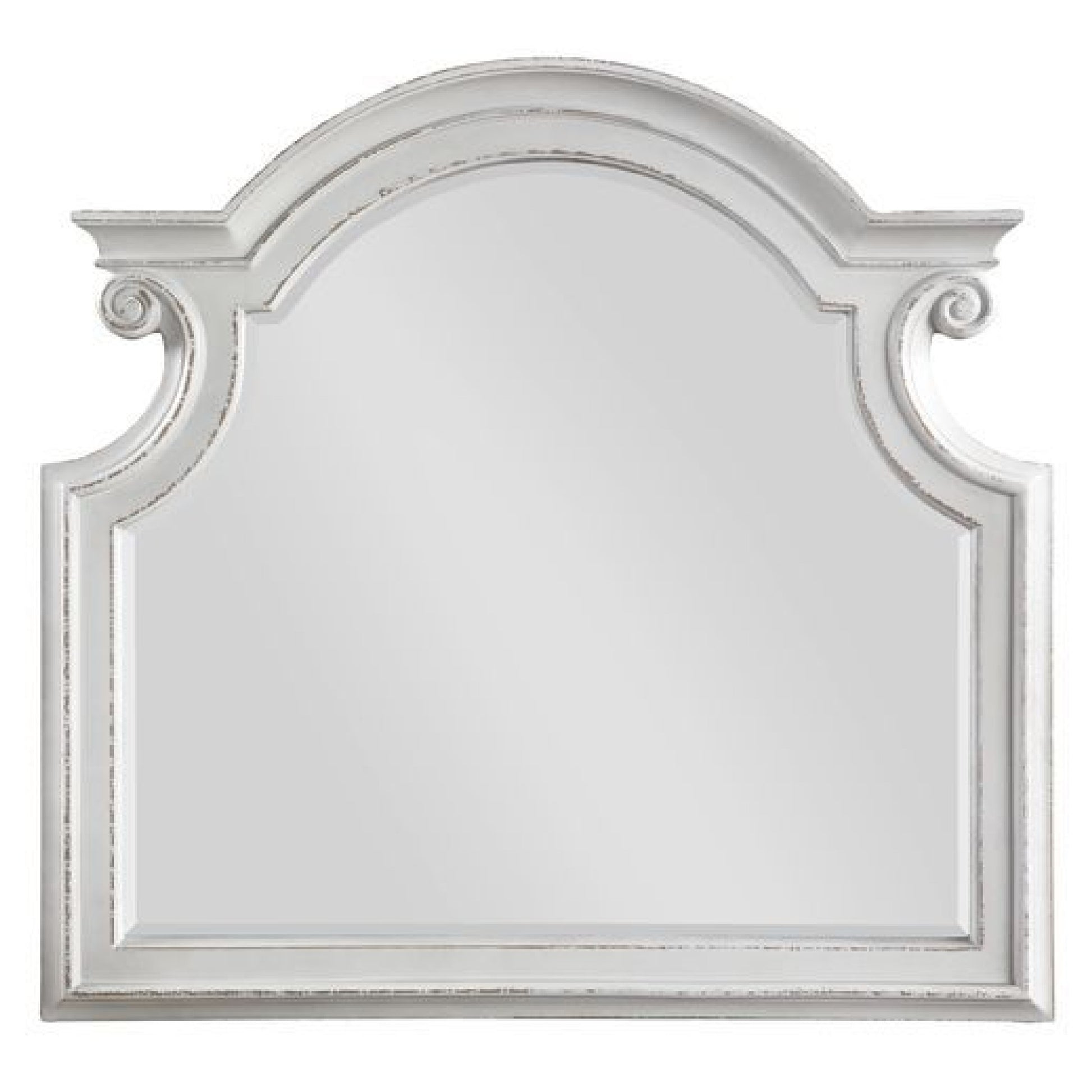 Fil 46 Inch Solid Wood Mirror, Arch Top, Scalloped, Antique White — Chic Home-Decor