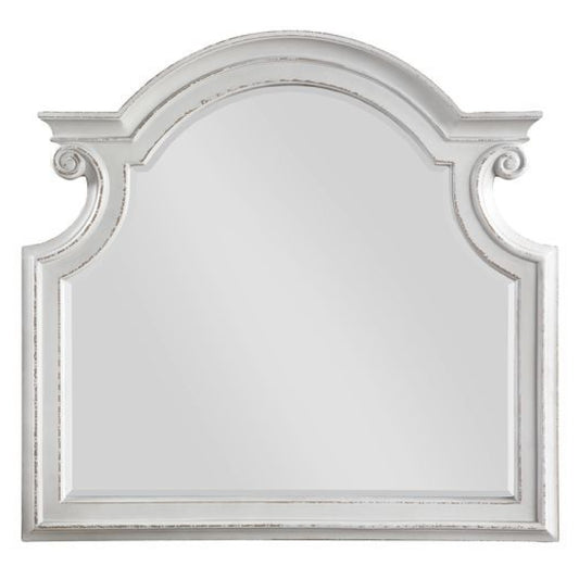 Fil 46 Inch Solid Wood Mirror, Arch Top, Scalloped, Antique White — Chic Home-Decor