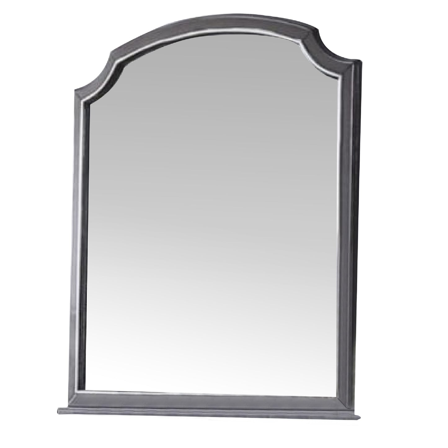 39 Inch Wood Mirror, Scooped Corners, Silver Trim, Charcoal Gray — Chic Home-Decor