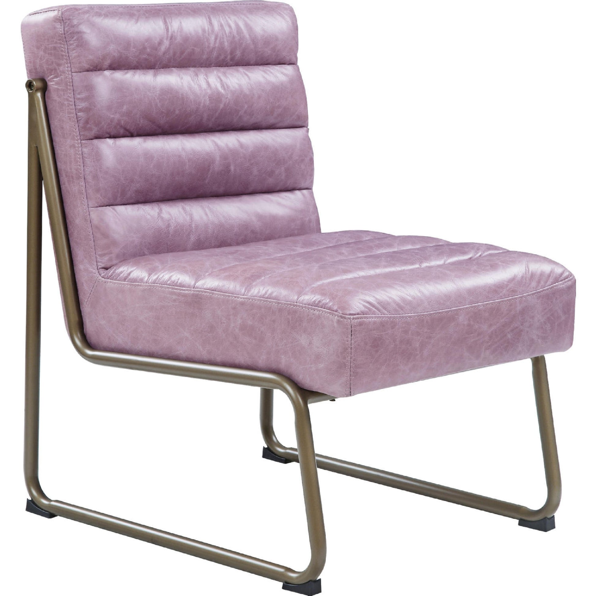 22 Inch Top Grain Leather Accent Chair, Metal Frame, Tufted Channel, Purple — Chic Home-Decor