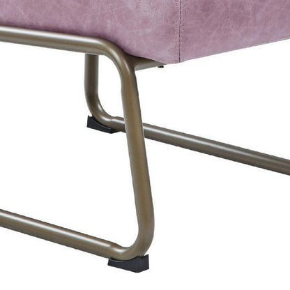 22 Inch Top Grain Leather Accent Chair, Metal Frame, Tufted Channel, Purple