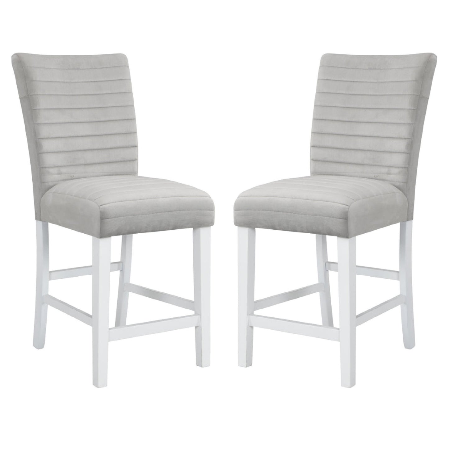Zav 19 Inch Upholstered Counter Chair, Channel Stitching, Set of 2, Gray — Chic Home-Decor