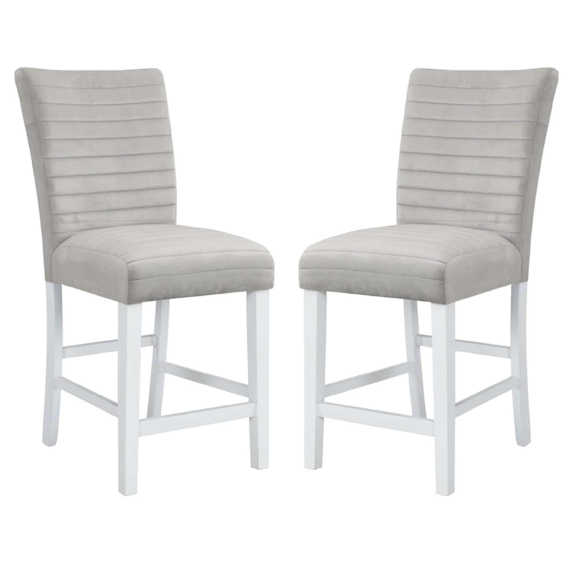 Zav 19 Inch Upholstered Counter Chair, Channel Stitching, Set of 2, Gray — Chic Home-Decor