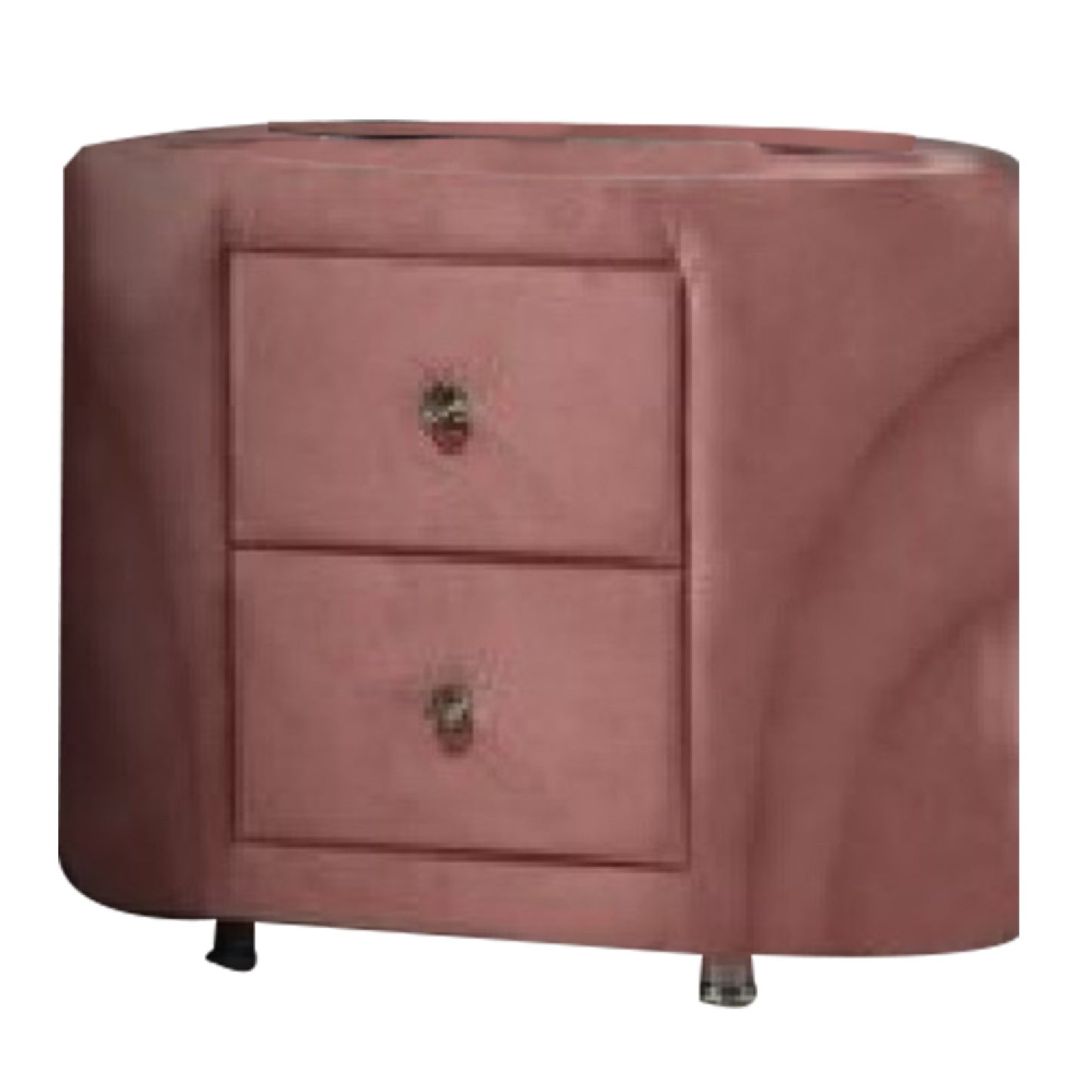 Sin 29 Inch Modern Nightstand, 2 Drawers, Round Metal Knobs, Velvet, Pink — Chic Home-Decor