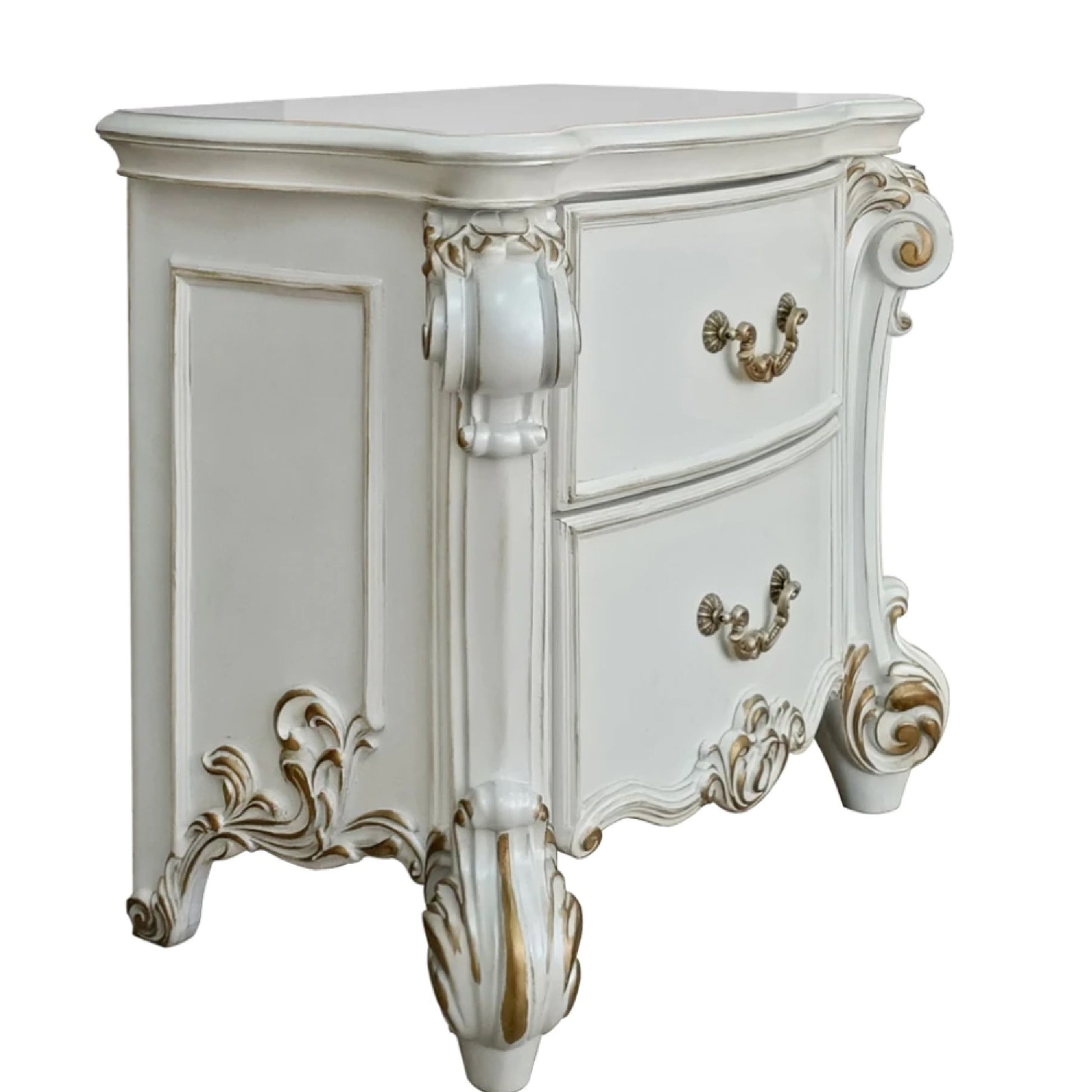 Jess 32 Inch Classic Nightstand, 2 Drawers, Molded Trim, Wood, White — Chic Home-Decor