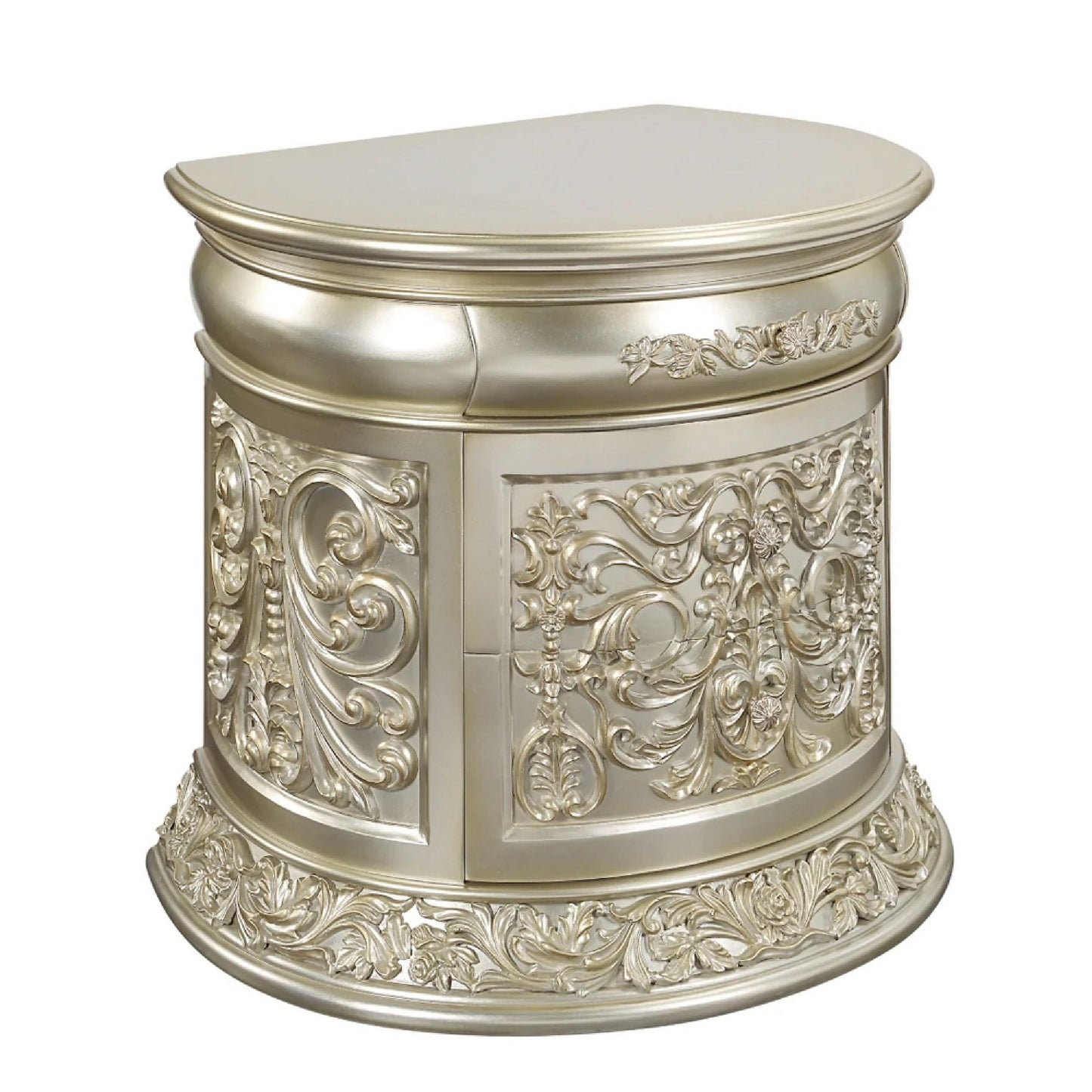 Isa 32 Inch Classic Nightstand, 2 Drawers, Ornate Carvings, Wood, Gold — Chic Home-Decor