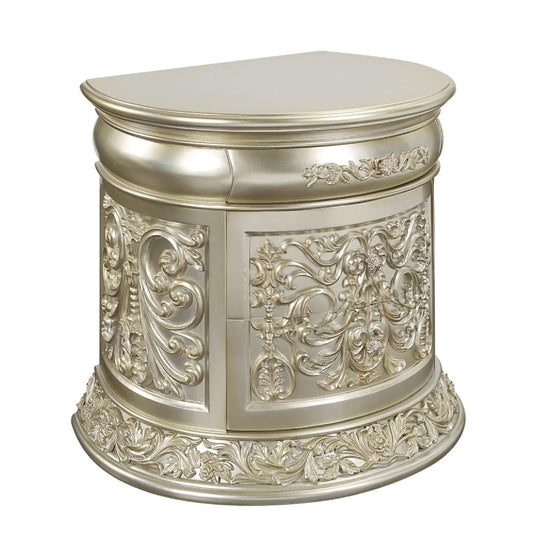 Isa 32 Inch Classic Nightstand, 2 Drawers, Ornate Carvings, Wood, Gold — Chic Home-Decor