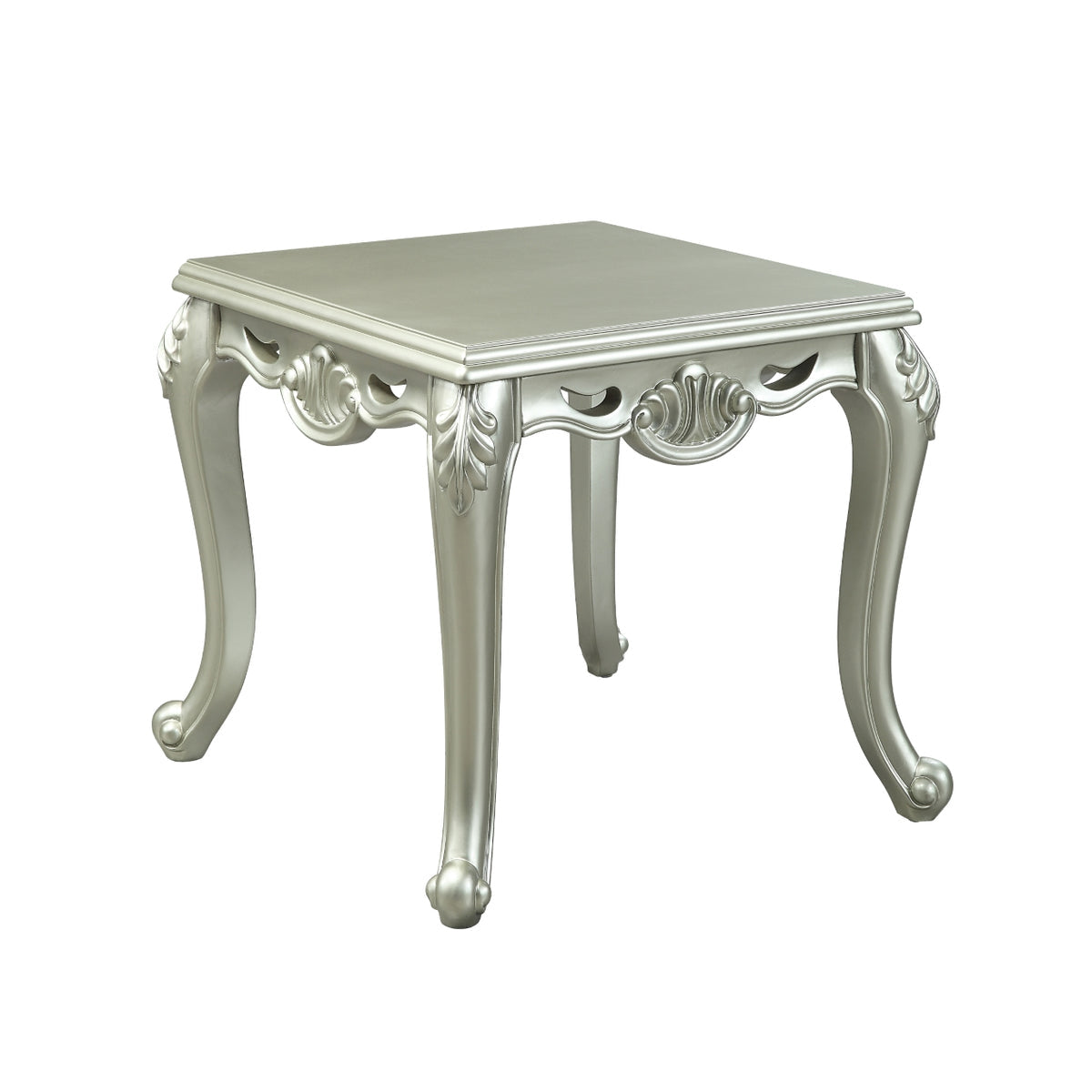 Usm 27 Inch Classic End Table, Floral Trim Cabriole, Wood, Champagne — Chic Home-Decor