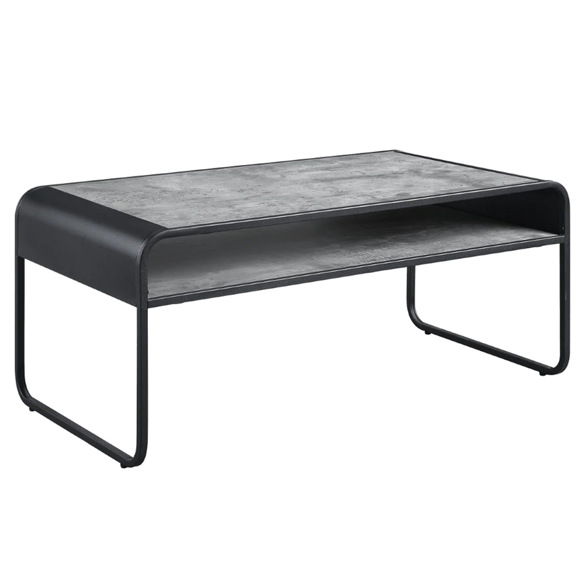 Ish 42 Inch Modern Coffee Table with Curved Edge Design, Wood, Gray, Black — Chic Home-Decor