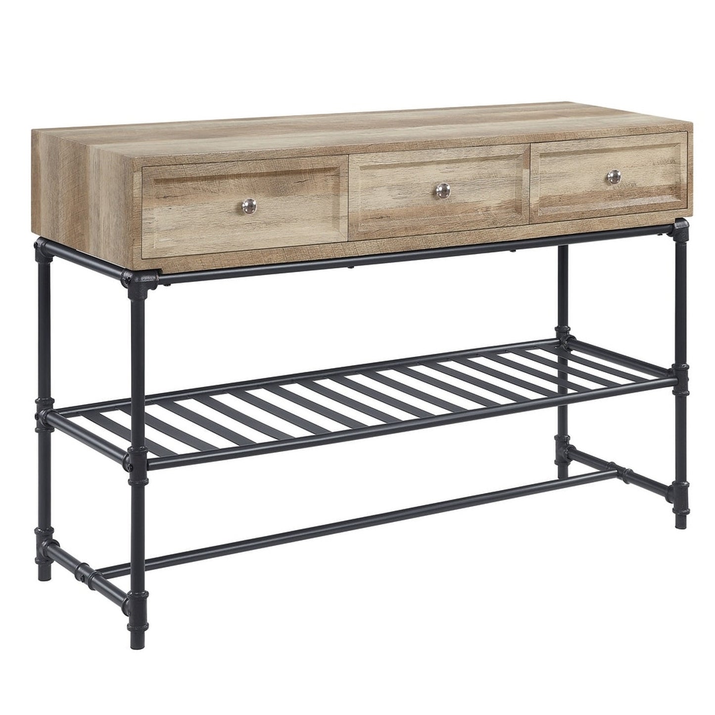 Ley 47 Inch Wood Sideboard Console Sofa Table, 3 Drawers, Industrial, Oak — Chic Home-Decor