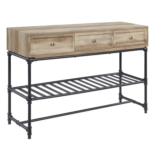 Ley 47 Inch Wood Sideboard Console Sofa Table, 3 Drawers, Industrial, Oak — Chic Home-Decor