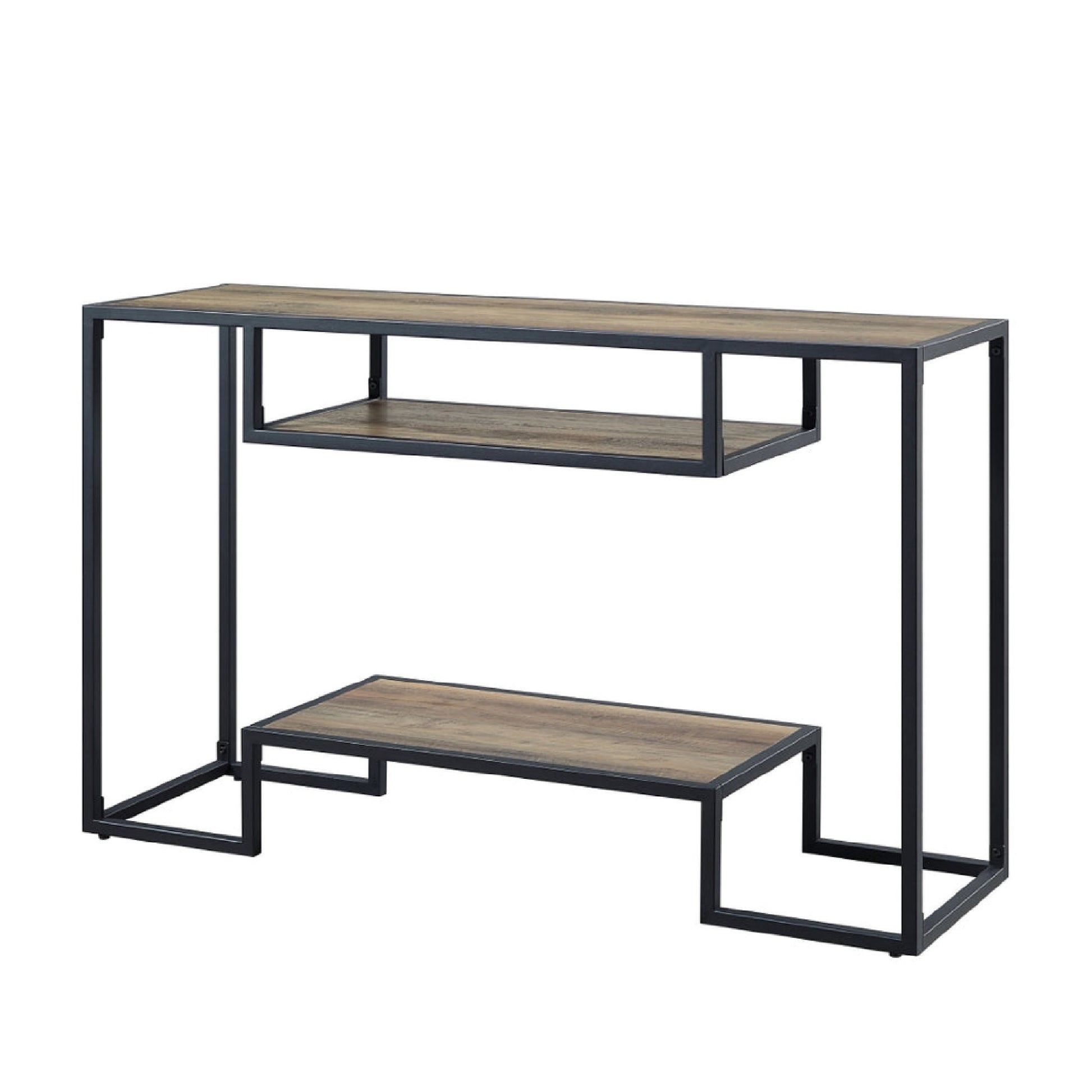 Lea 48 Inch Wood Sideboard Sofa Table, Grain Details, Metal, Rustic Oak — Chic Home-Decor