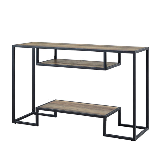Lea 48 Inch Wood Sideboard Sofa Table, Grain Details, Metal, Rustic Oak — Chic Home-Decor