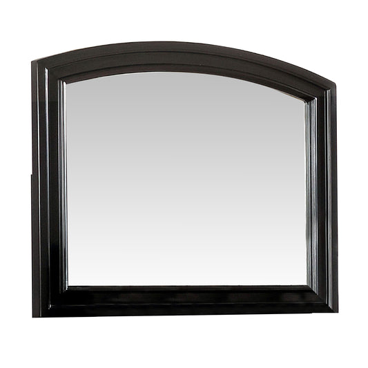 Glan 42 Inch Wall Mirror, Molded Trim, Wood Frame, Curved Top, Black — Chic Home-Decor