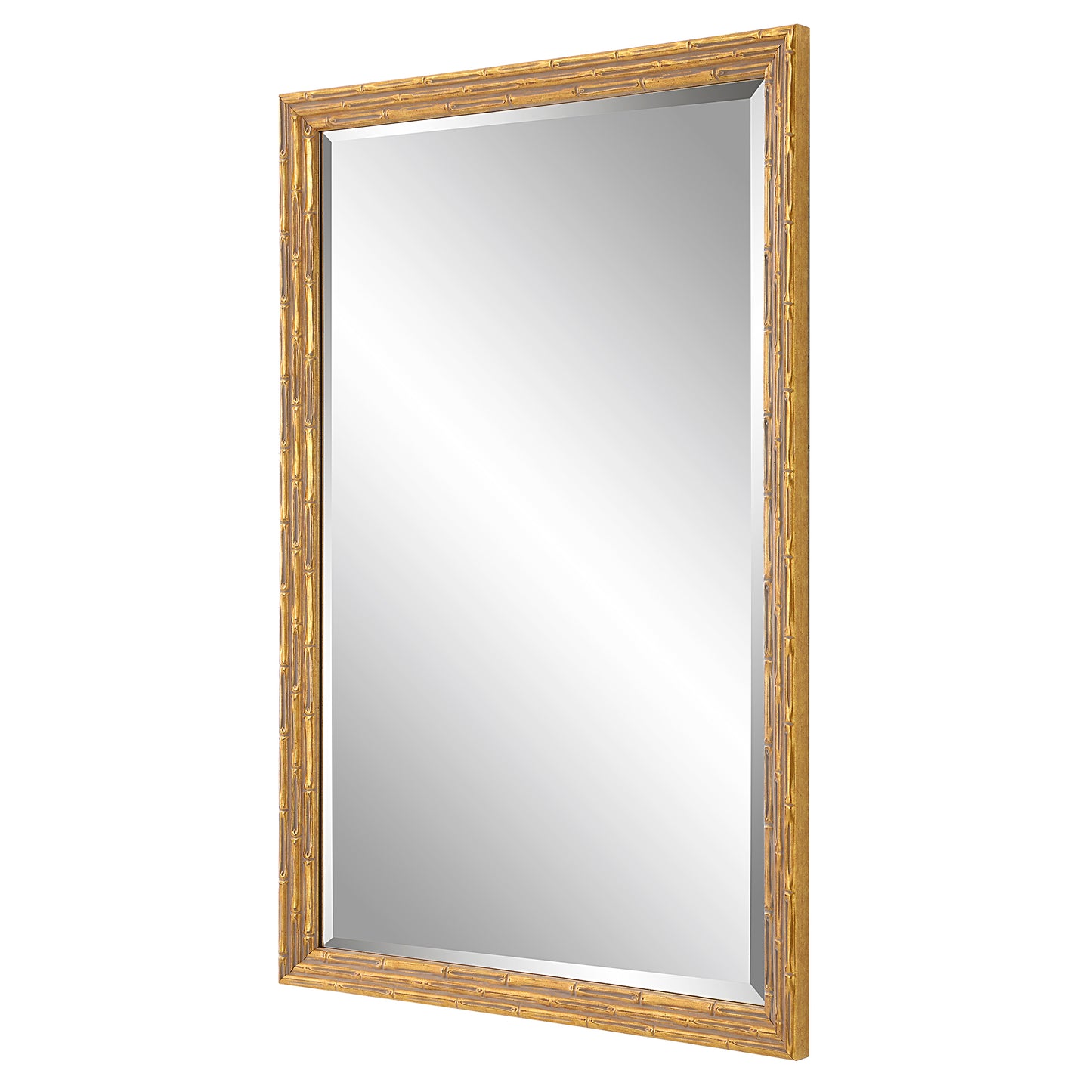 34 Inch Wood Rectangular Wall Mirror, Bamboo Design, Gold, Gray — Chic Home-Decor
