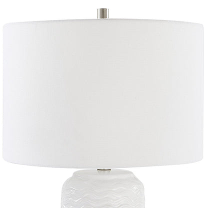 27 Inch Ceramic Table Lamp, Wavy Texture, Silver, White
