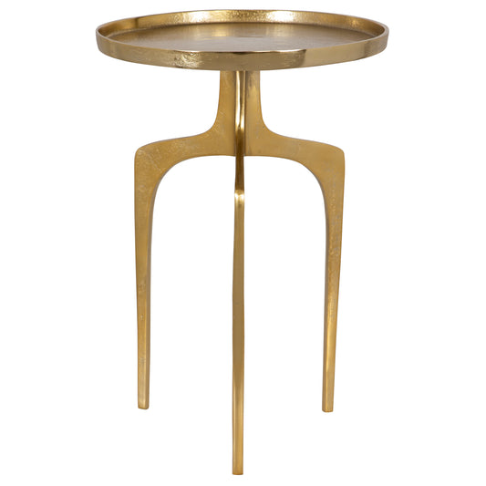 22 Inch Metal Round Accent Table, Three Curved Legs, Gold — Chic Home-Decor