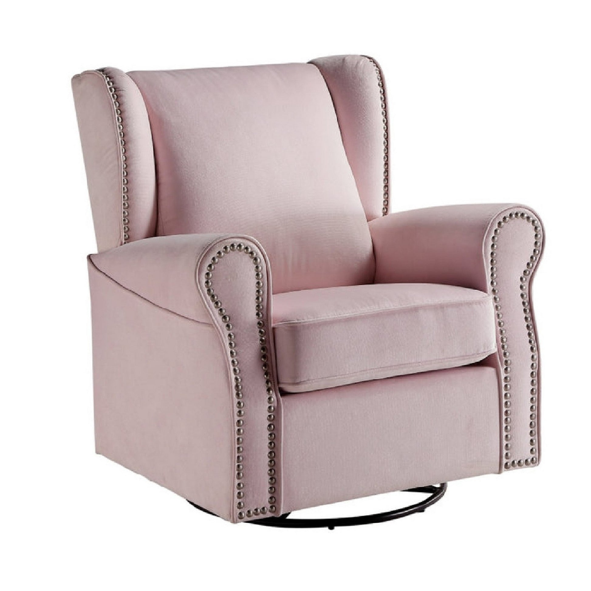 35 Inch Accent Swivel Chair, Glider, Nailhead Trim, Light Pink — Chic Home-Decor