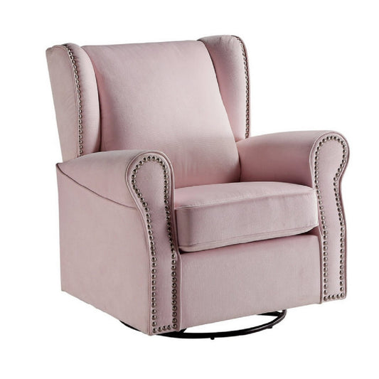 35 Inch Accent Swivel Chair, Glider, Nailhead Trim, Light Pink — Chic Home-Decor