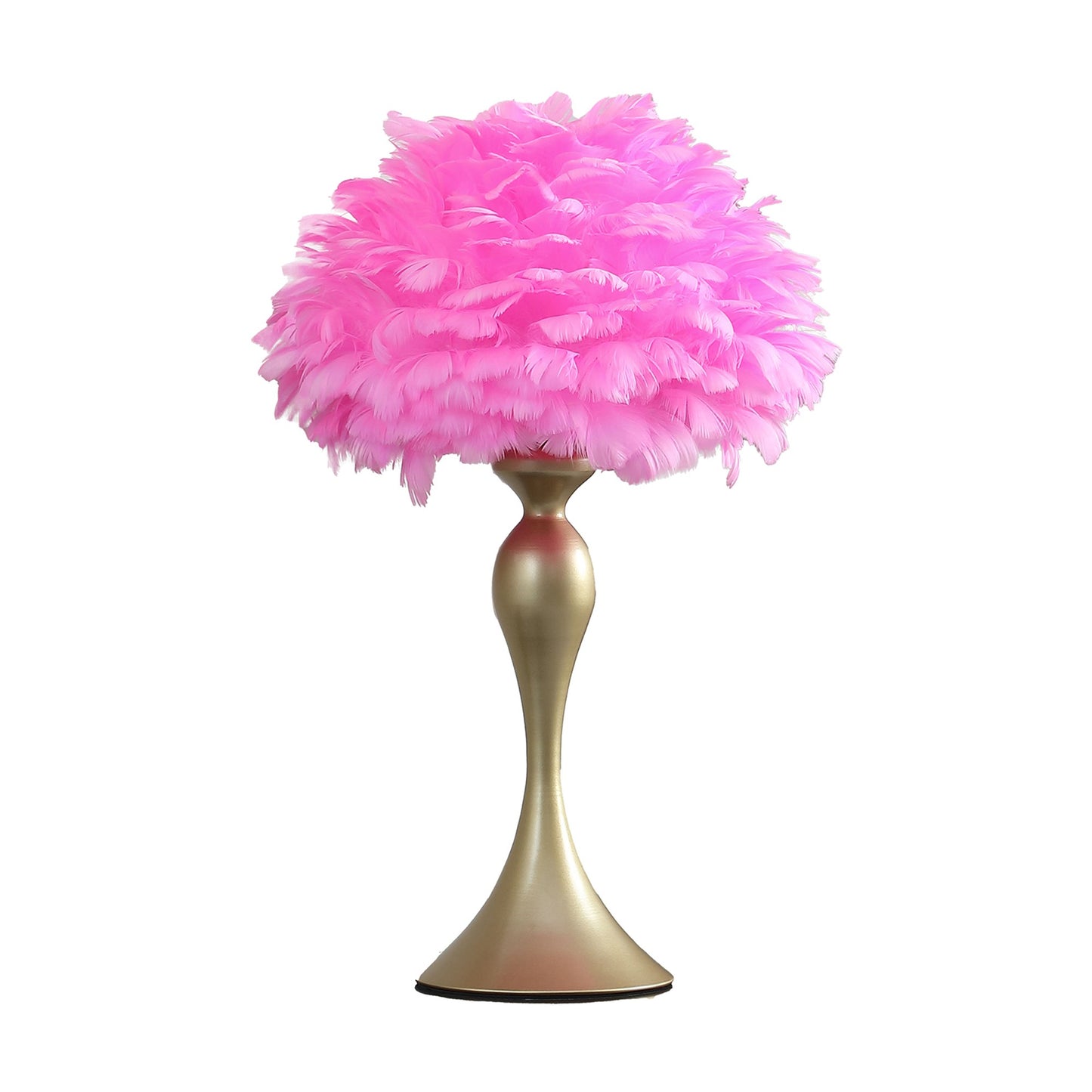 Lily 24 Inch Metal Glam Feather Table Lamp, Candlestick, 40W, Pink, Gold — Chic Home-Decor