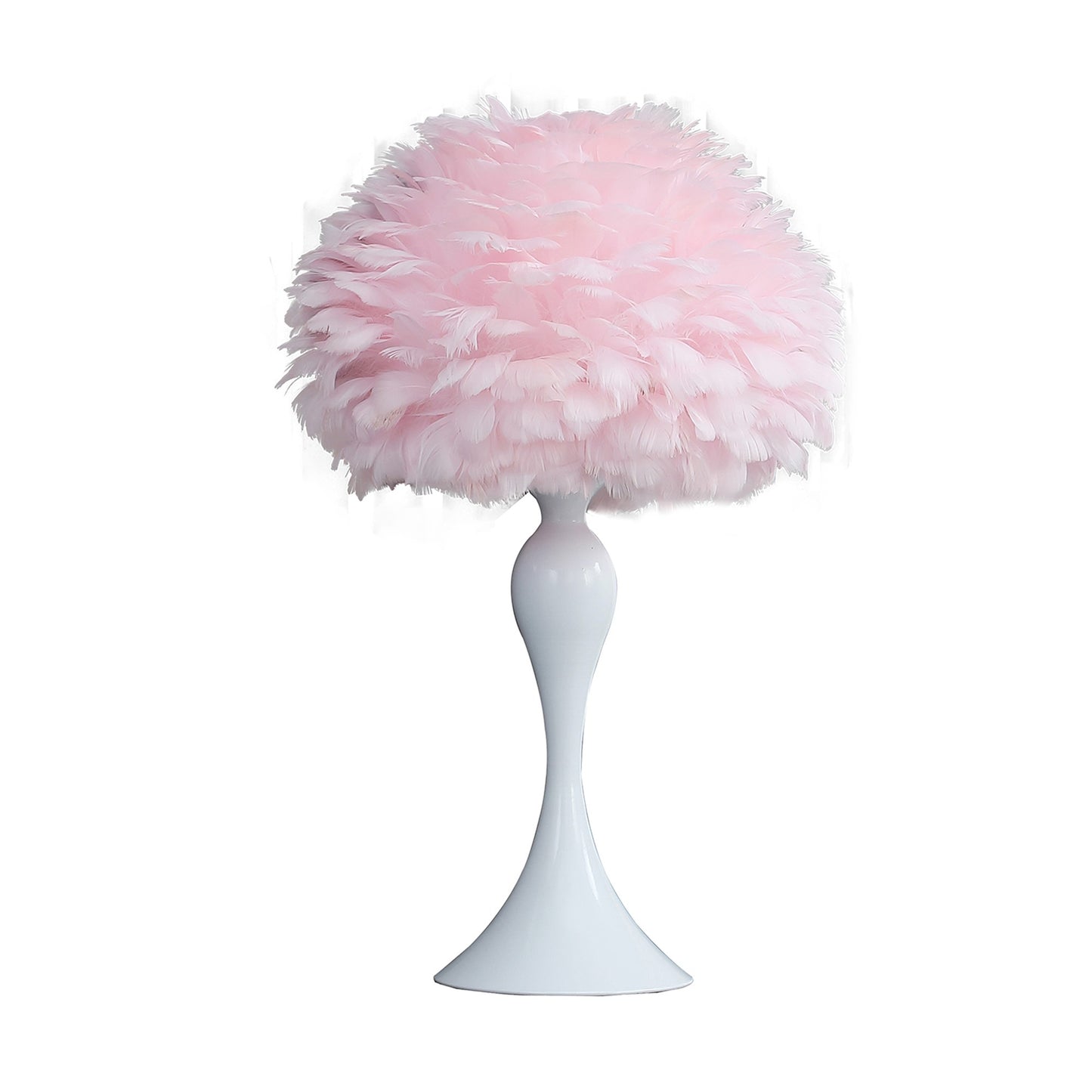 Lily 24 Inch Metal Glam Feather Table Lamp, Candlestick, 40W, Pink, White — Chic Home-Decor