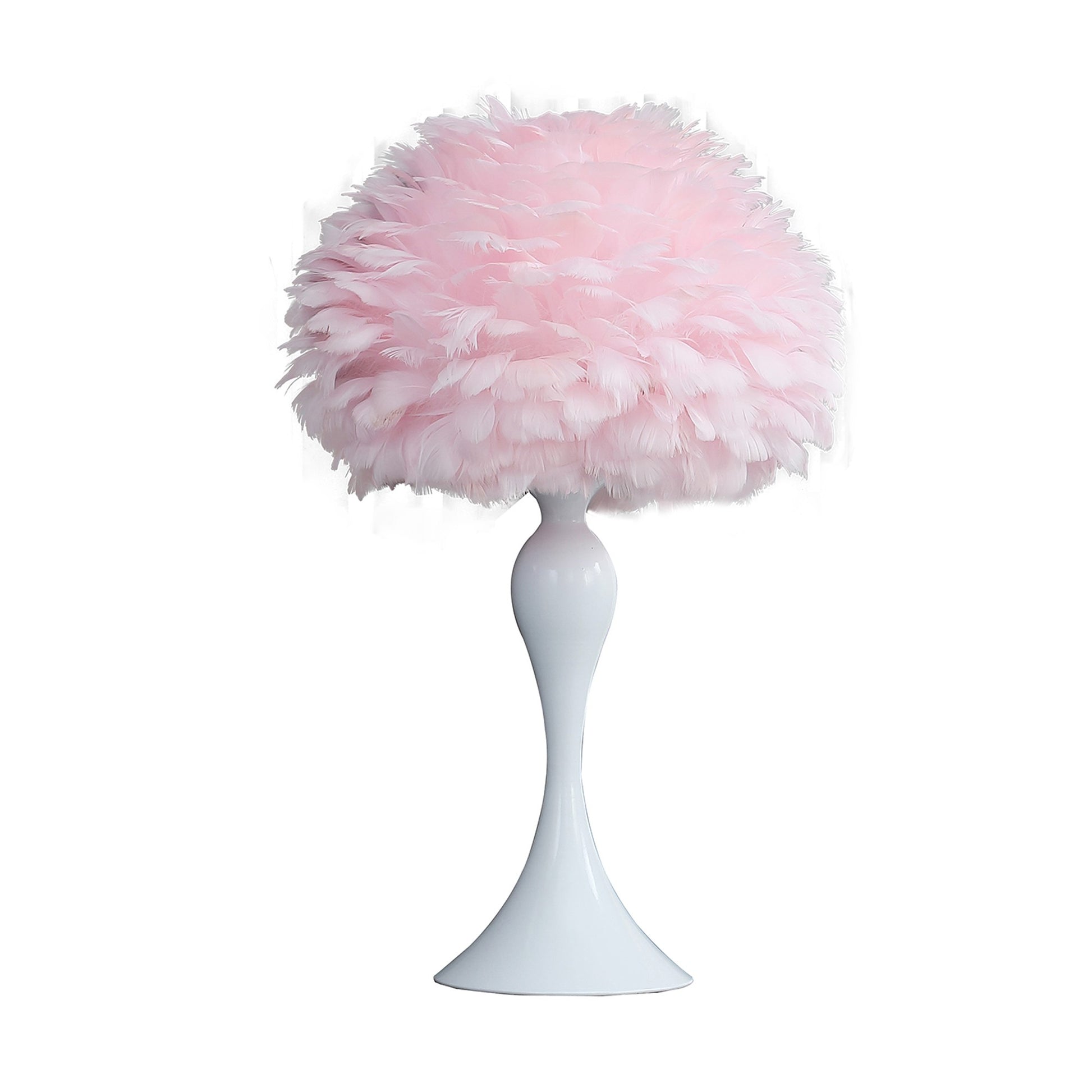 Lily 24 Inch Metal Glam Feather Table Lamp, Candlestick, 40W, Pink, White — Chic Home-Decor