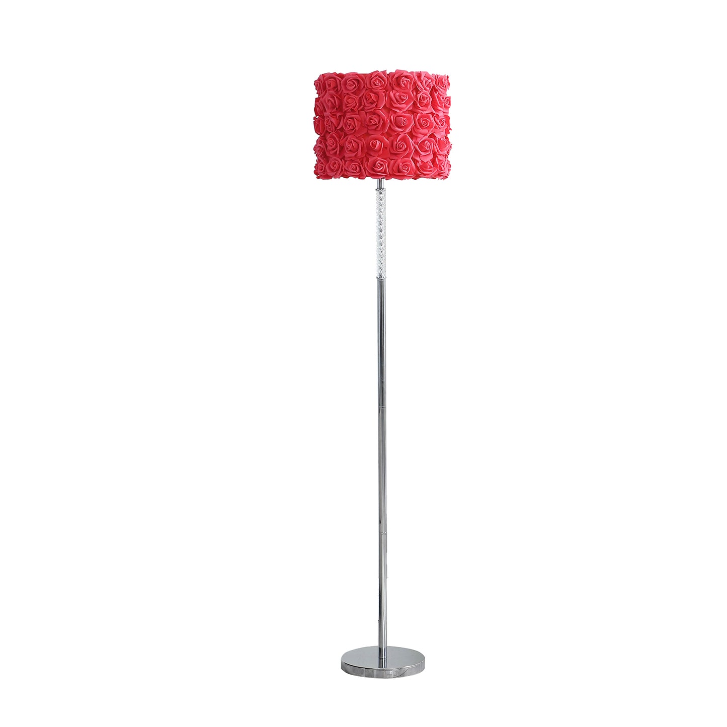 Finn 63 Inch Glamorous Floor Lamp, Rose Accent Shade, 100W, Pink, Silver — Chic Home-Decor