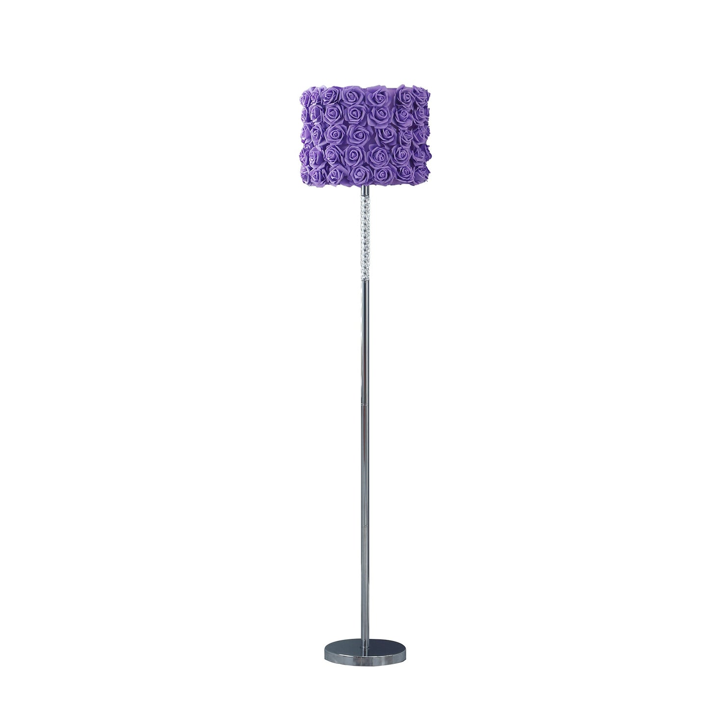 Finn 63 Inch Glamorous Floor Lamp, Rose Accent Shade, 100W, Purple, Silver — Chic Home-Decor