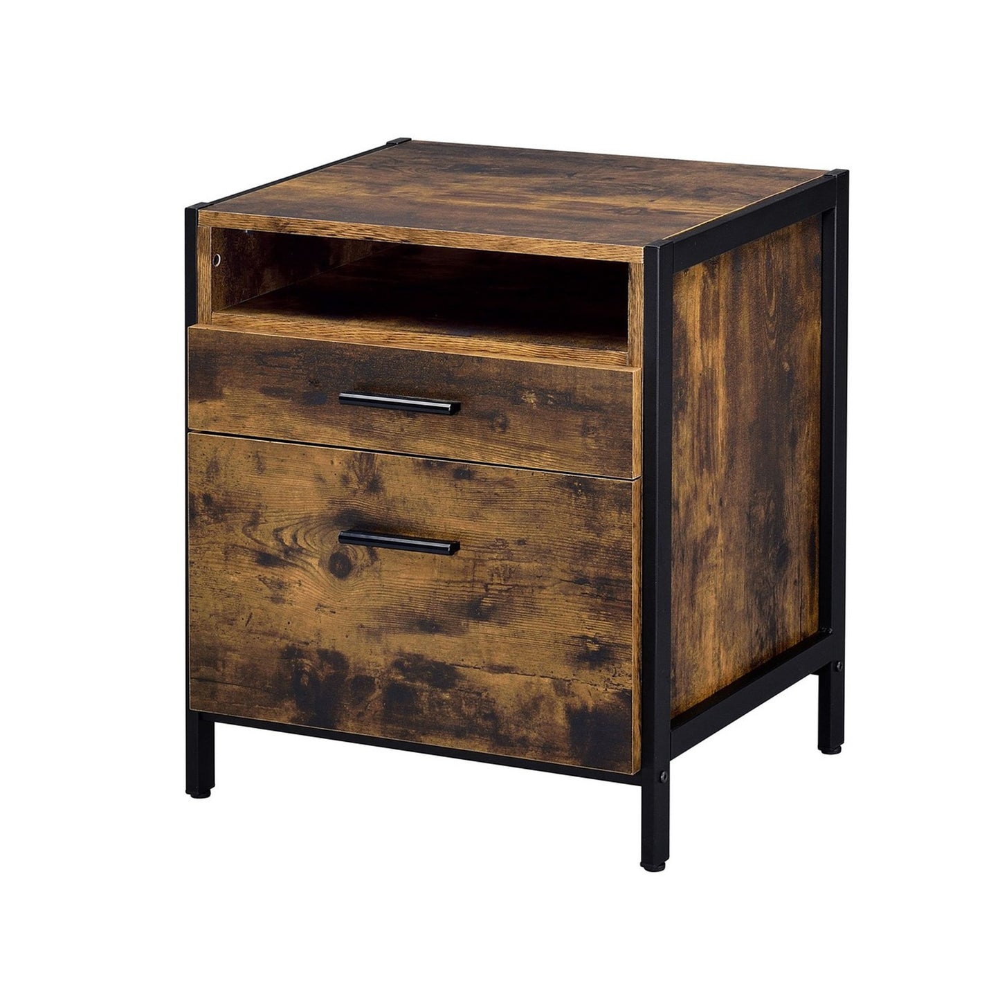 Nat 23 Inch Rustic Wood Nightstand, 2 Drawers, Brown and Black — Chic Home-Decor