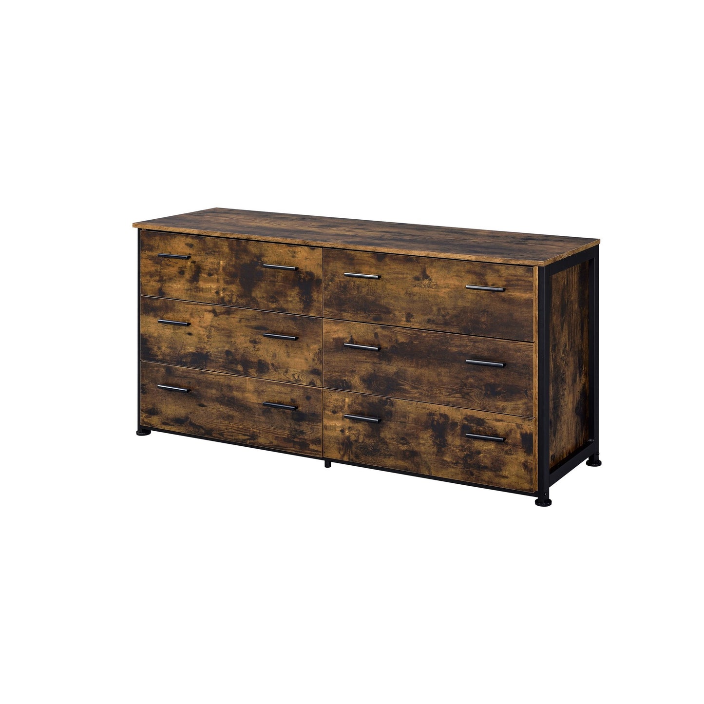 Nat 59 Inch Rustic Wood Dresser, 6 Drawers, Brown and Black — Chic Home-Decor