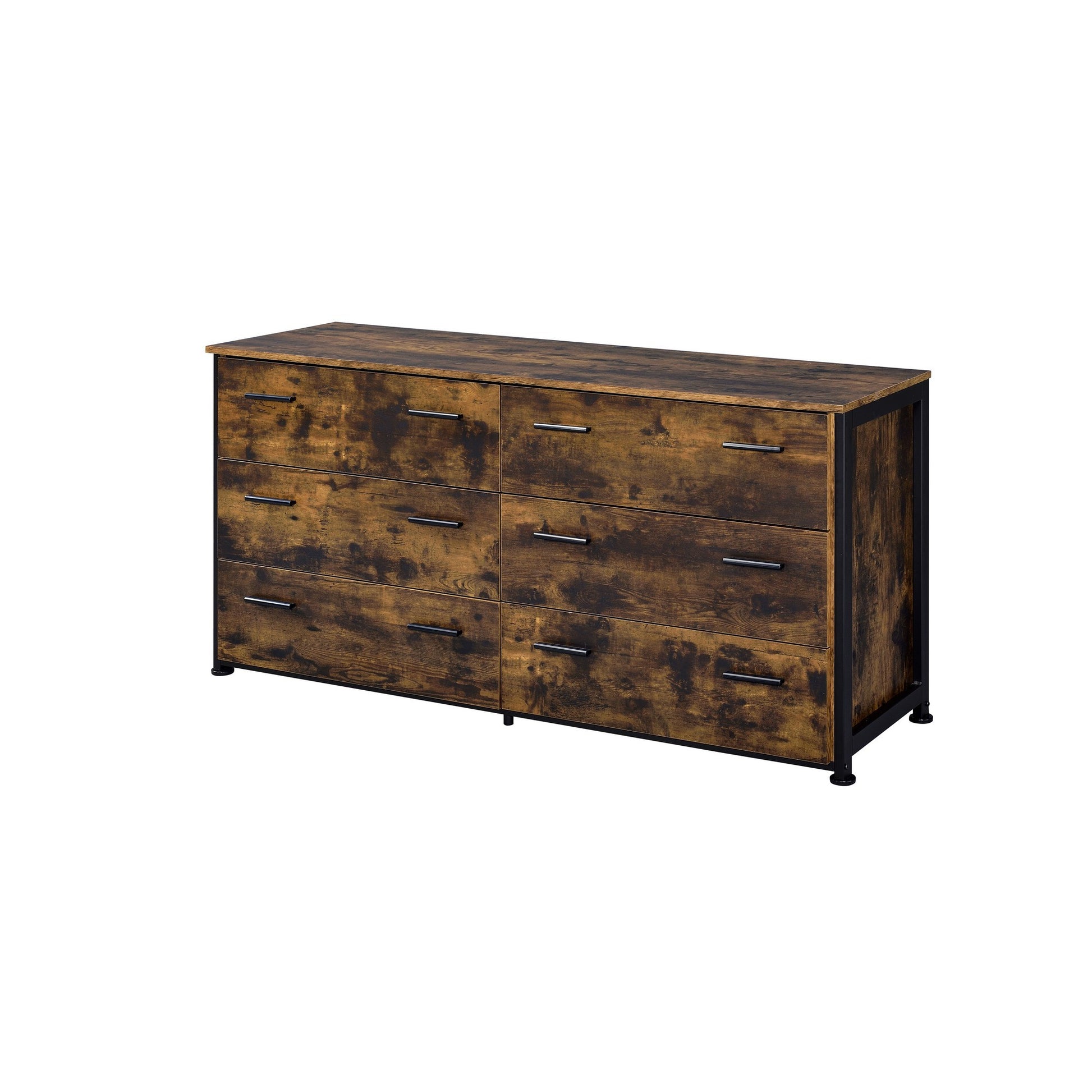 Nat 59 Inch Rustic Wood Dresser, 6 Drawers, Brown and Black — Chic Home-Decor