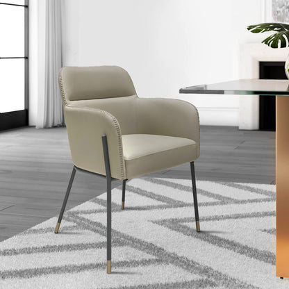 Cid 25 Inch Modern Dining Chair, Tight Back, Vegan Faux Leather, Beige