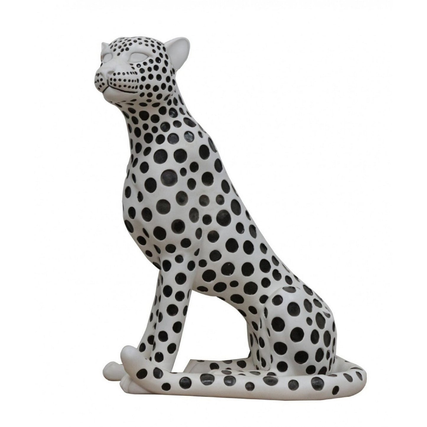 Cid 24 Inch Modern Polyresin Leopard Sculpture Decor, Dotted, White, Black — Chic Home-Decor