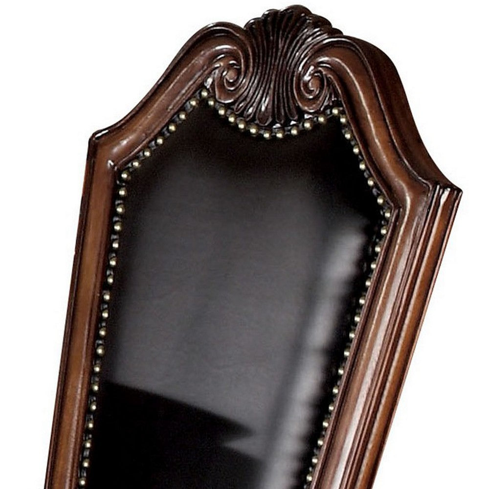 Loki 28 Inch Dining Armchair, Nailhead Trim, Faux Leather, Set of 2, Brown