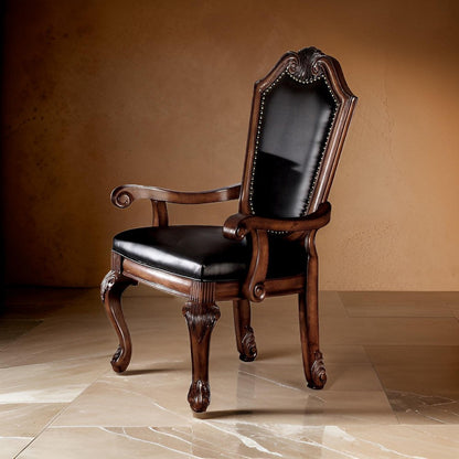 Loki 28 Inch Dining Armchair, Nailhead Trim, Faux Leather, Set of 2, Brown