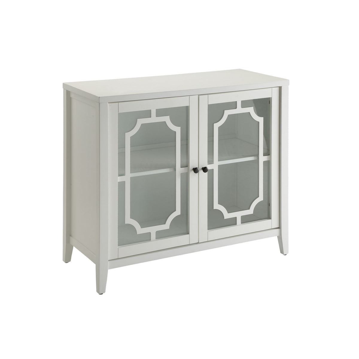 34 Inch Wood Accent Cabinet Console, 2 Glass Doors, 1 Shelf, White — Chic Home-Decor
