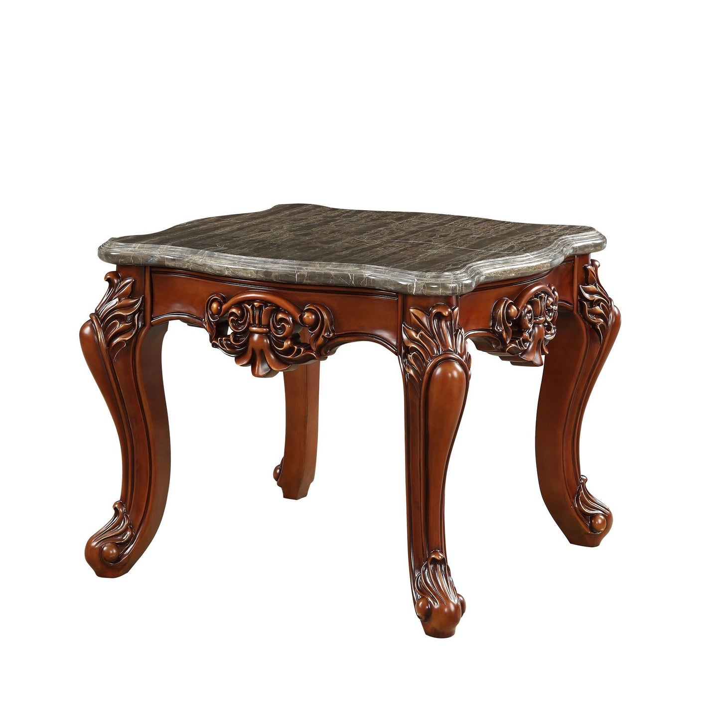 30 Inch Classic Square Marble Top End Table, Cabriole Legs, Gray, Brown — Chic Home-Decor